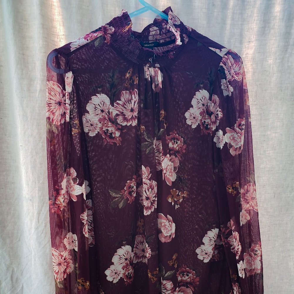 BNWT Sheer Long Sleeve Turtle Neck Blouse